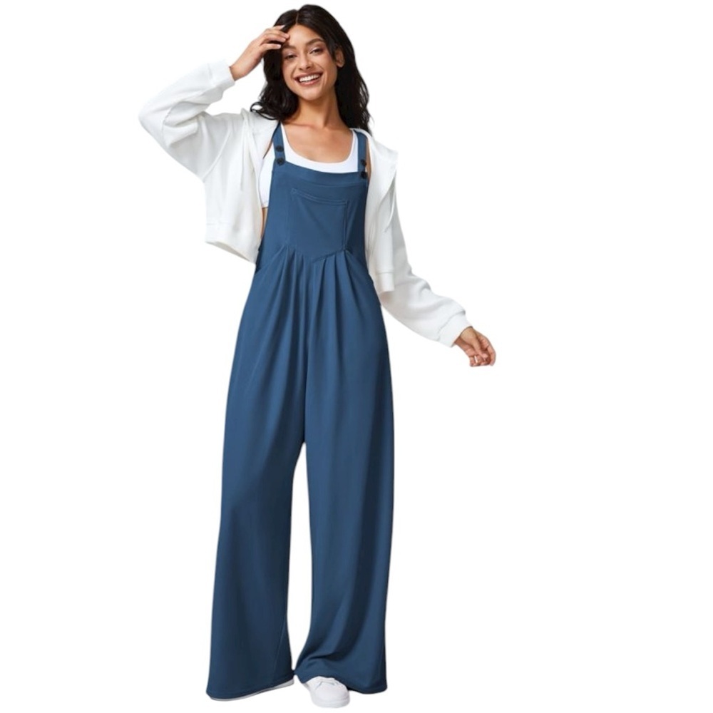 HALARA Waffle Jumpsuit Coveralls Stylish Blue Wide-Legs Multiple Pockets Casual - Picture 16 of 16